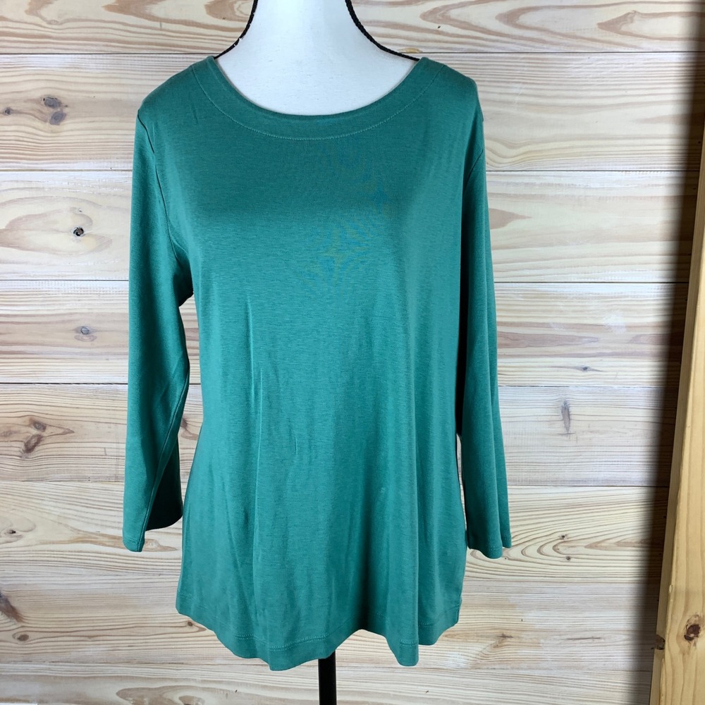 J.Jill Pima Cotton Tee Women Large Green 3/4 Sleeve Scoop Neck Top